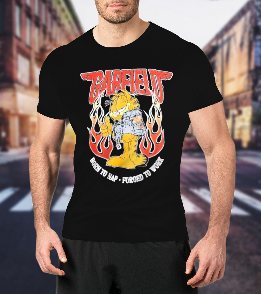 Garfield Born To Nap Forged To Work Flame Wings Backpack Thumbs Up T-Shirt