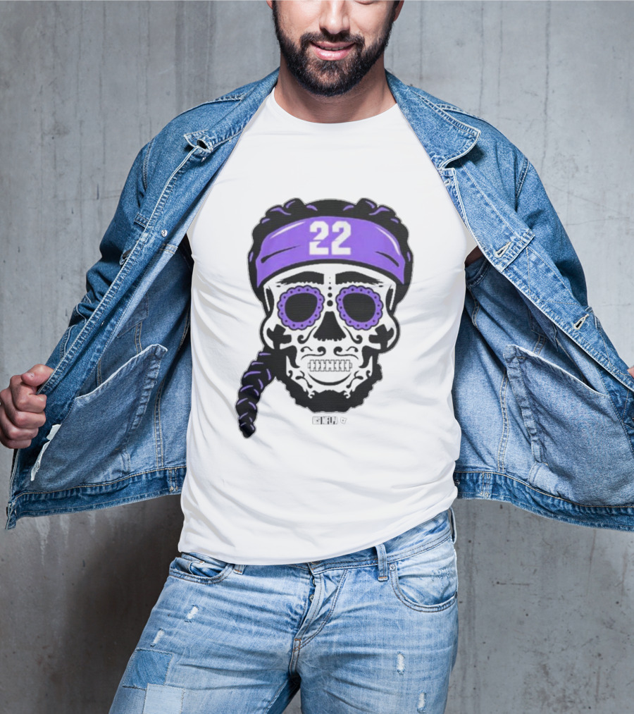 Derrick Henry 22 NFLPA Sugar Skull Baltimore Ravens Braids T-Shirt