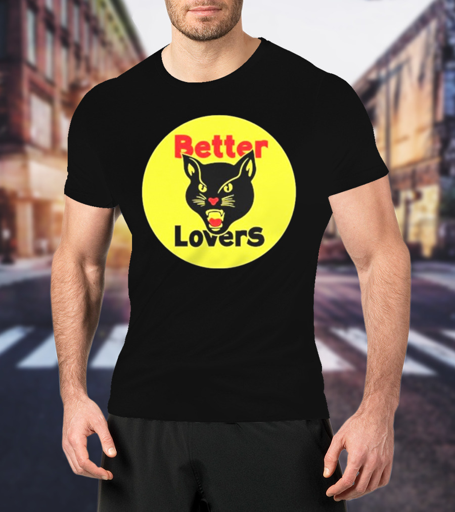 Better Lovers Band Better Lovers Black Cat Bootleg Better Lovers Black Cat Yellow Circle T-Shirt