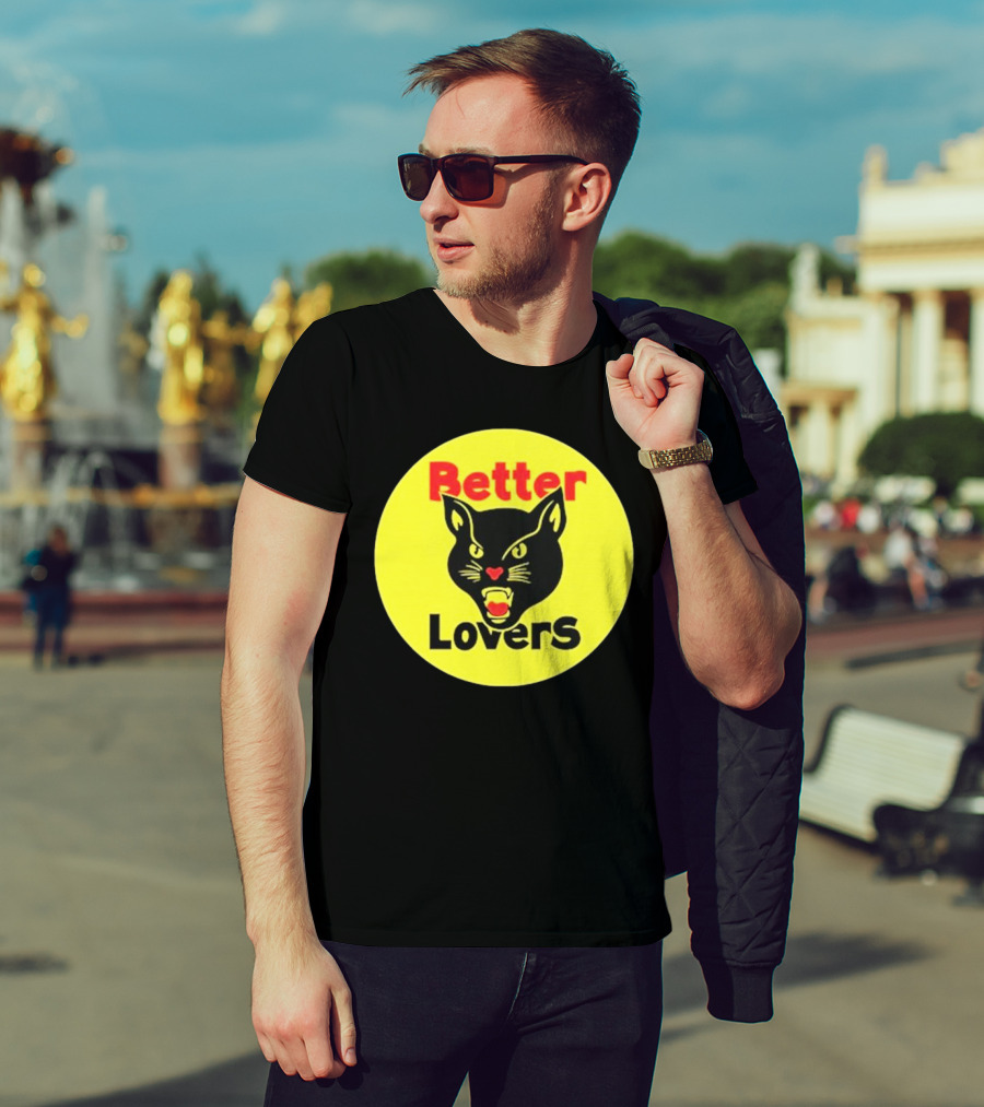 Better Lovers Band Better Lovers Black Cat Bootleg Better Lovers Black Cat Yellow Circle T-Shirt