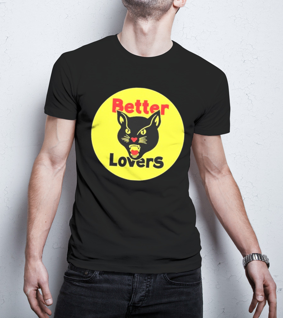Better Lovers Band Better Lovers Black Cat Bootleg Better Lovers Black Cat Yellow Circle T-Shirt