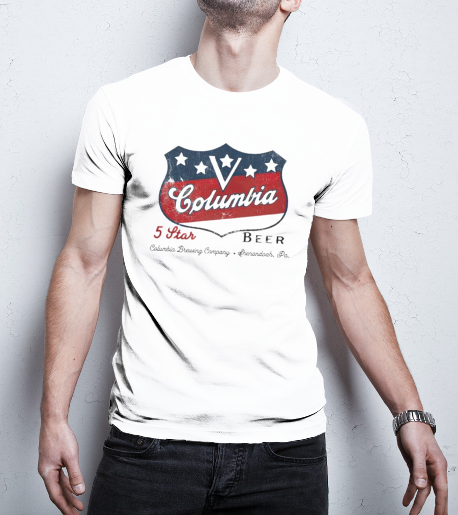 Columbia 5 Star Beer Columbia Brewing Company Shenandoah Pa Emblem T-Shirt