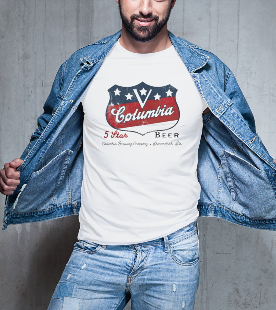 Columbia 5 Star Beer Columbia Brewing Company Shenandoah Pa Emblem T-Shirt