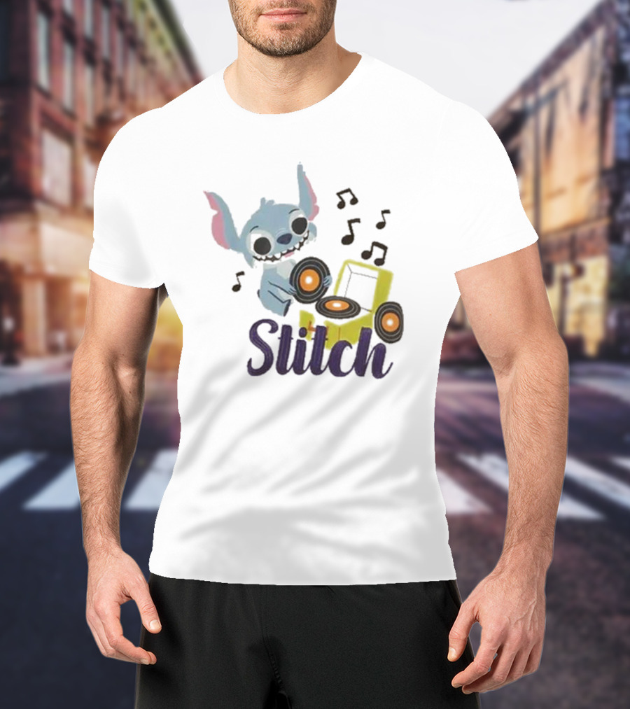 Her Universe Disney Stitch Record Player Isometric Ringer T-Shirt