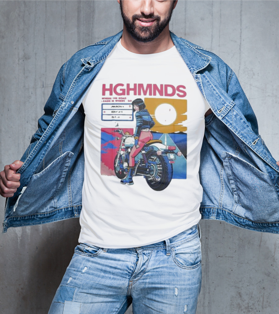 Hghmnds Where The Road Leads Is Where I Go Unknown Educate Elevate Biker Anime Style Moon Sun Desert Journey T-Shirt