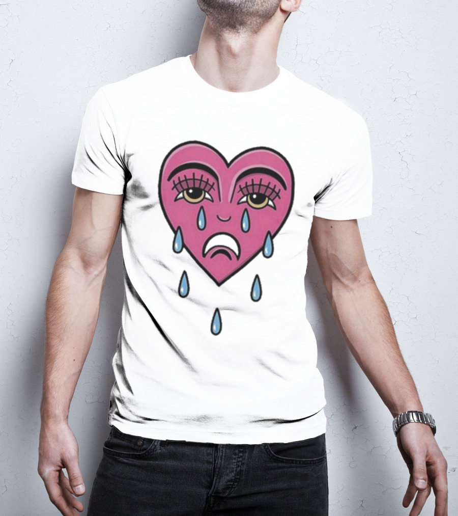 Hursey Hand Painter Crying Heart Sad Pink Teardrop Face T-Shirt