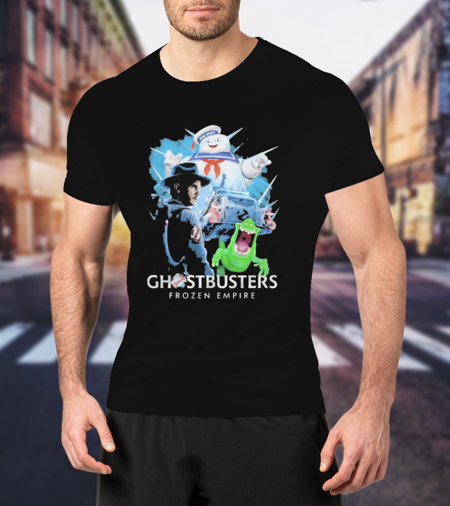 Ghostbusters Frozen Empire Stay Puft Slimer Ecto-1 T-Shirt
