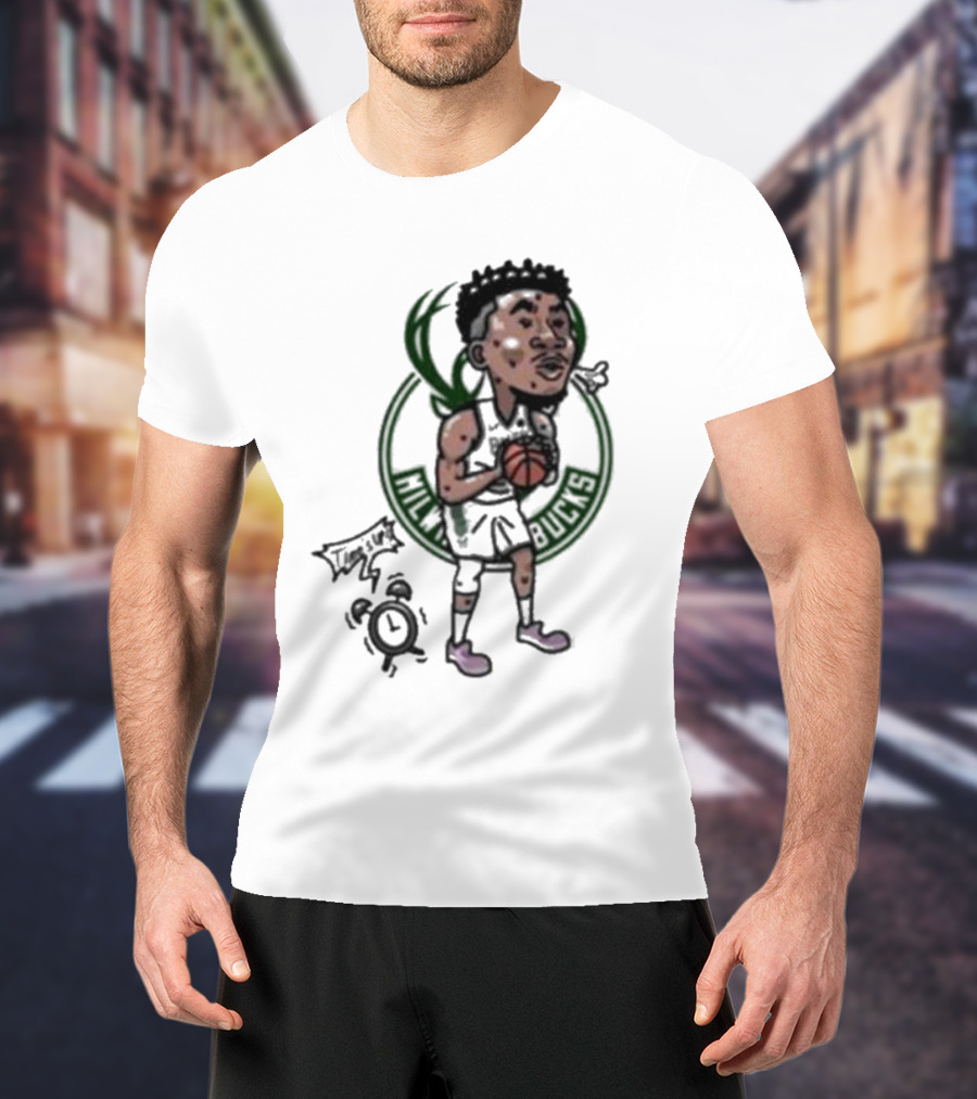 Giannis Antetokounmpo Milwaukee Bucks Cartoon Basketball Player Clock T-Shirt