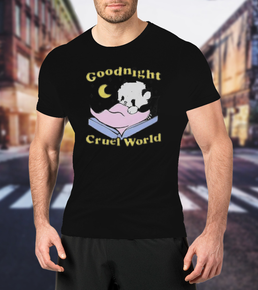Goodnight Cruel World Moon And Bear On Open Book T-Shirt
