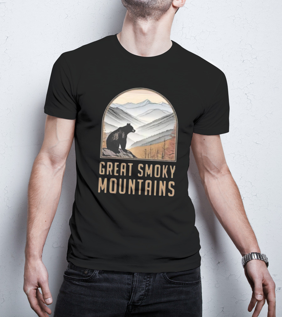 Great Smoky Mountains National Park Bear Silhouette Over Scenic Mountain Landscape T-Shirt