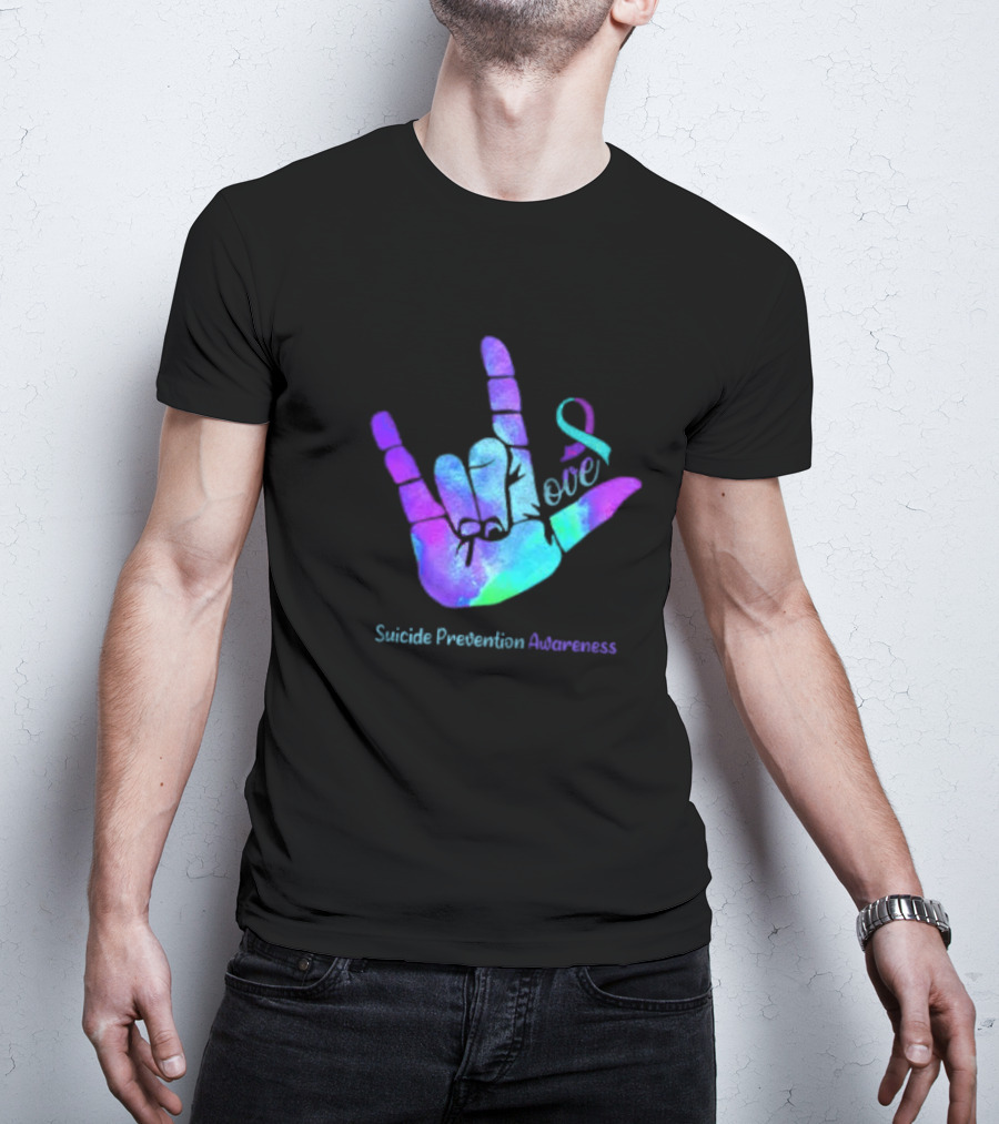 Love Hand Sign With Ribbon For Suicide Prevention Awareness T-Shirt