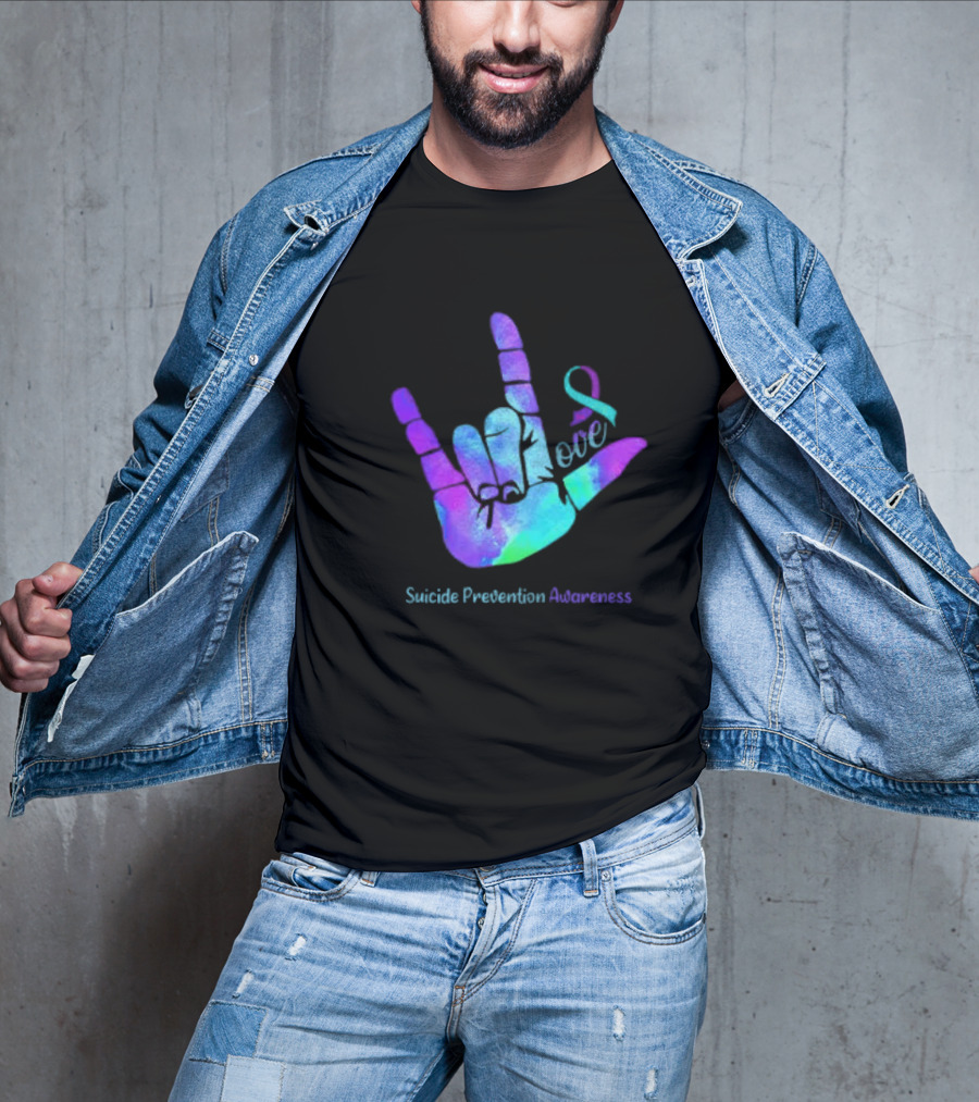 Love Hand Sign With Ribbon For Suicide Prevention Awareness T-Shirt