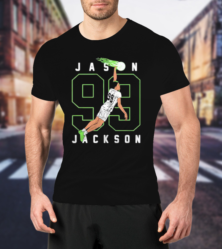 JASON JACKSON 99 Basketball Slam Dunk Caricature T-Shirt