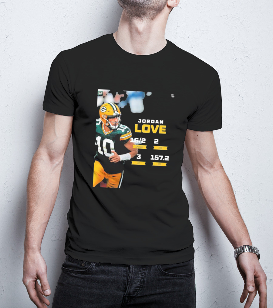 Jordan Love Green Bay Packers 16/2 3 TD 2 YDS 157.2 RTG T-Shirt