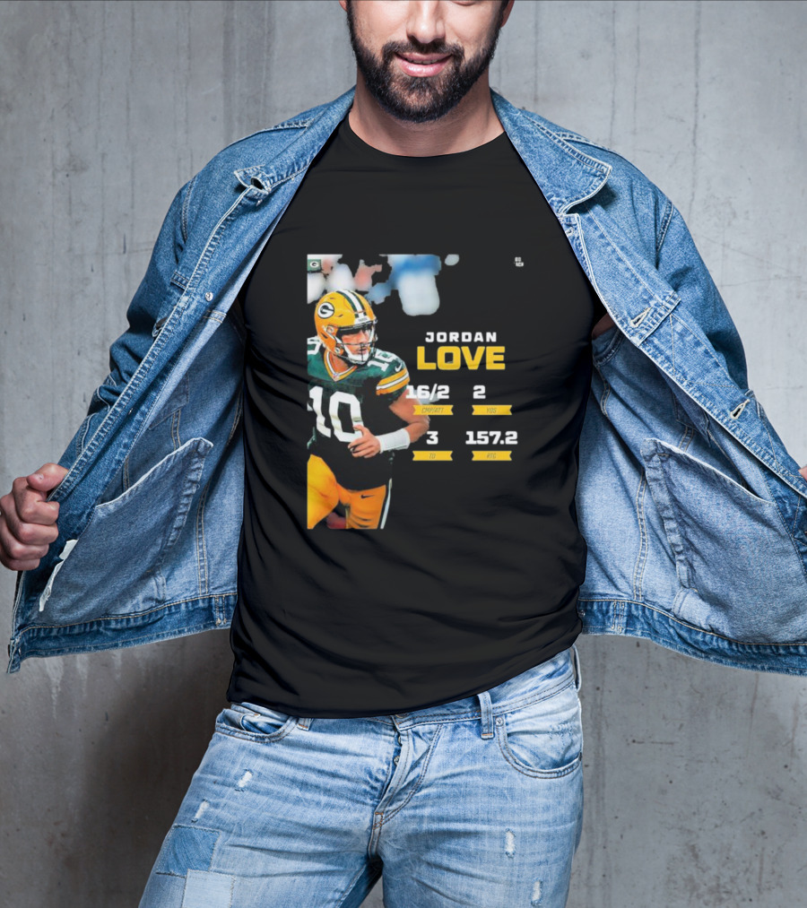 Jordan Love Green Bay Packers 16/2 3 TD 2 YDS 157.2 RTG T-Shirt