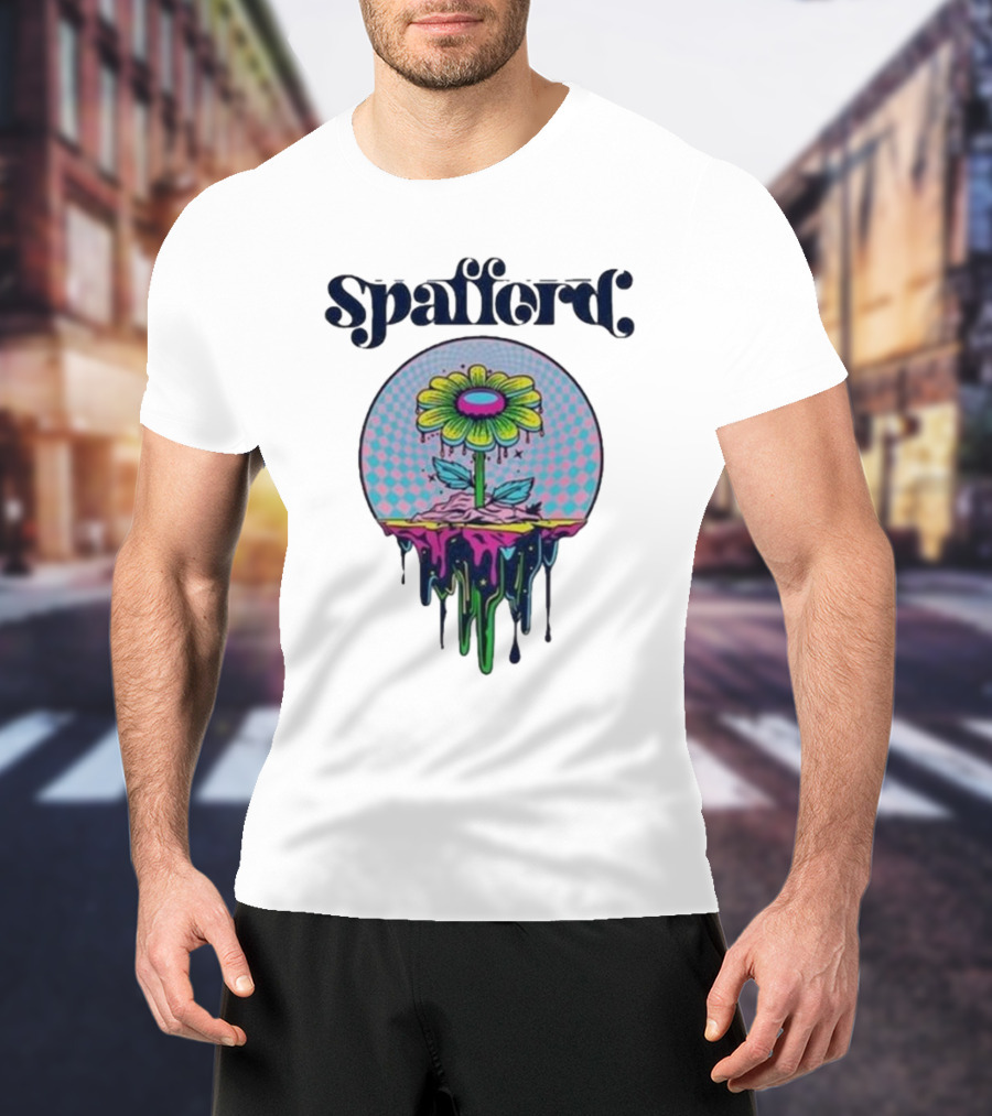 Spafford Psychedelic Space Flower In Pink And Blue Checkerboard T-Shirt