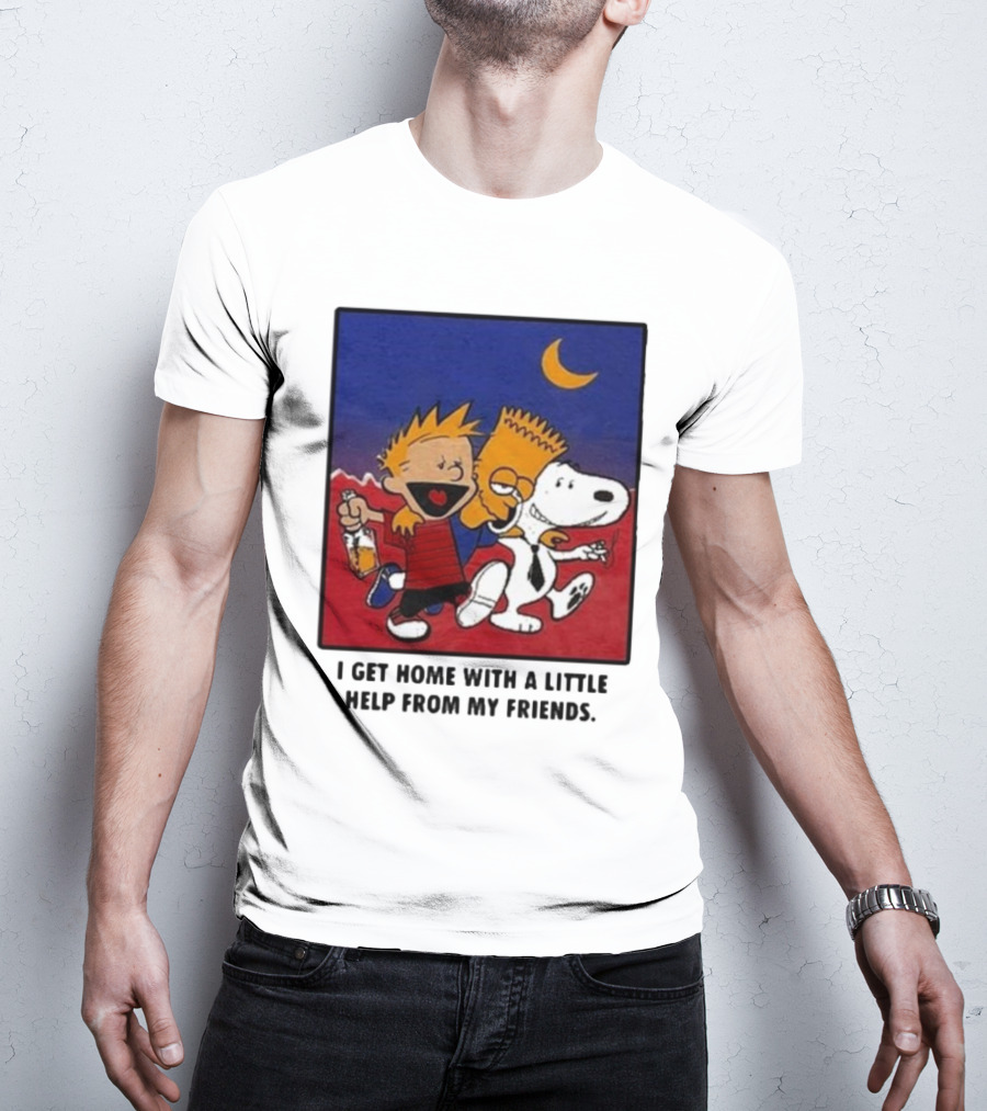 For All To Envy I Get Home With A Little Help From My Friends Calvin Bart Snoopy Trio T-Shirt