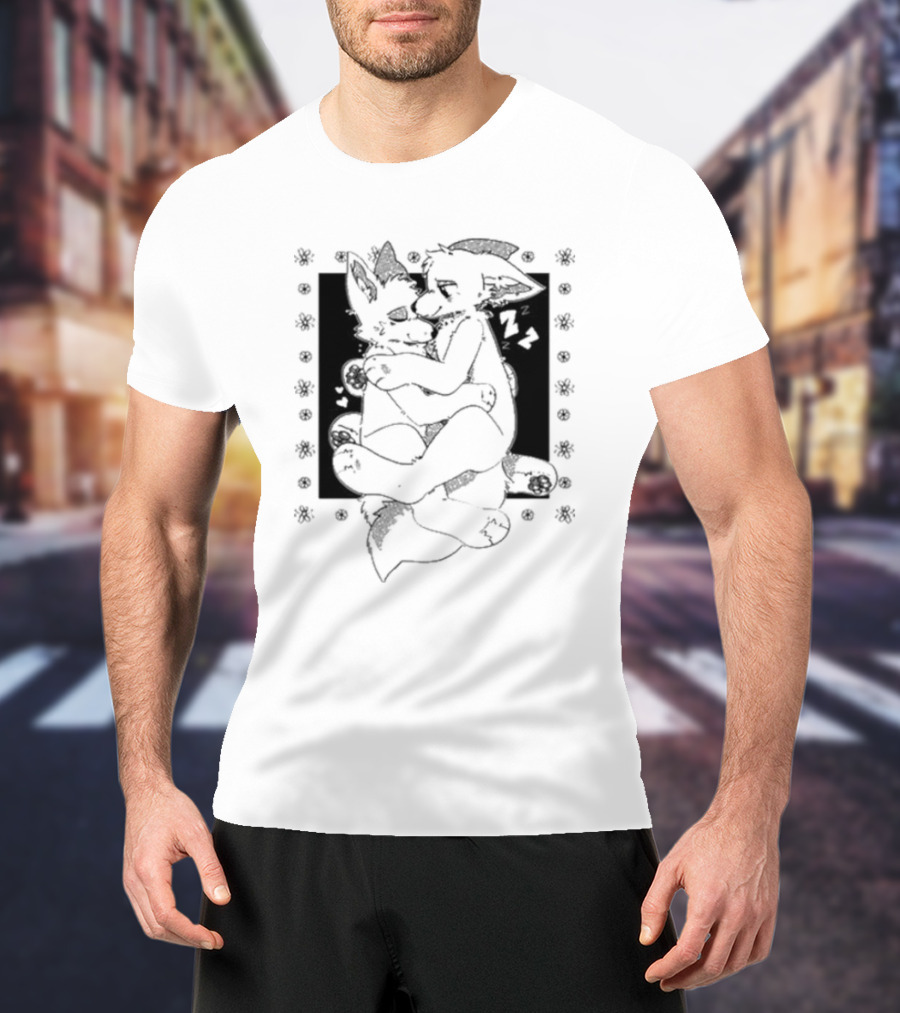 Furry Cuddling Wolves Adorable Embrace And Hearts T-Shirt