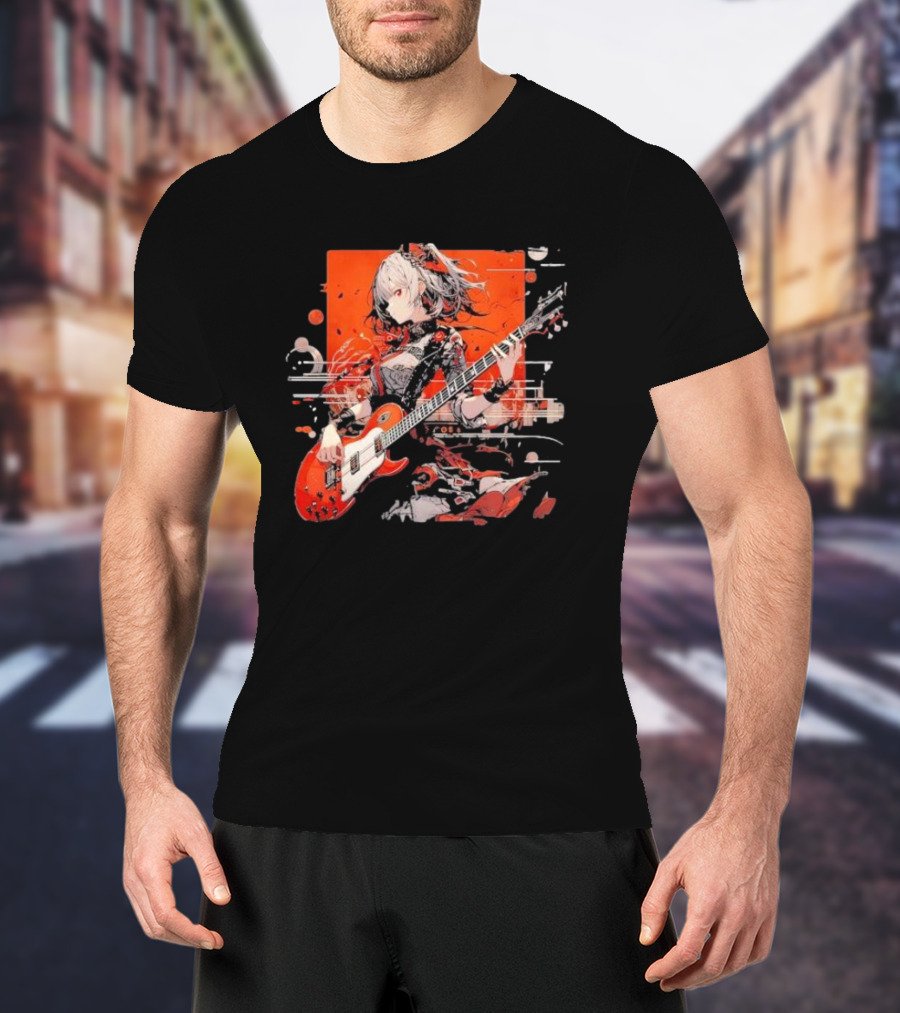 Metal Music Anime Oden Electric Guitar Red Aesthetic T-Shirt