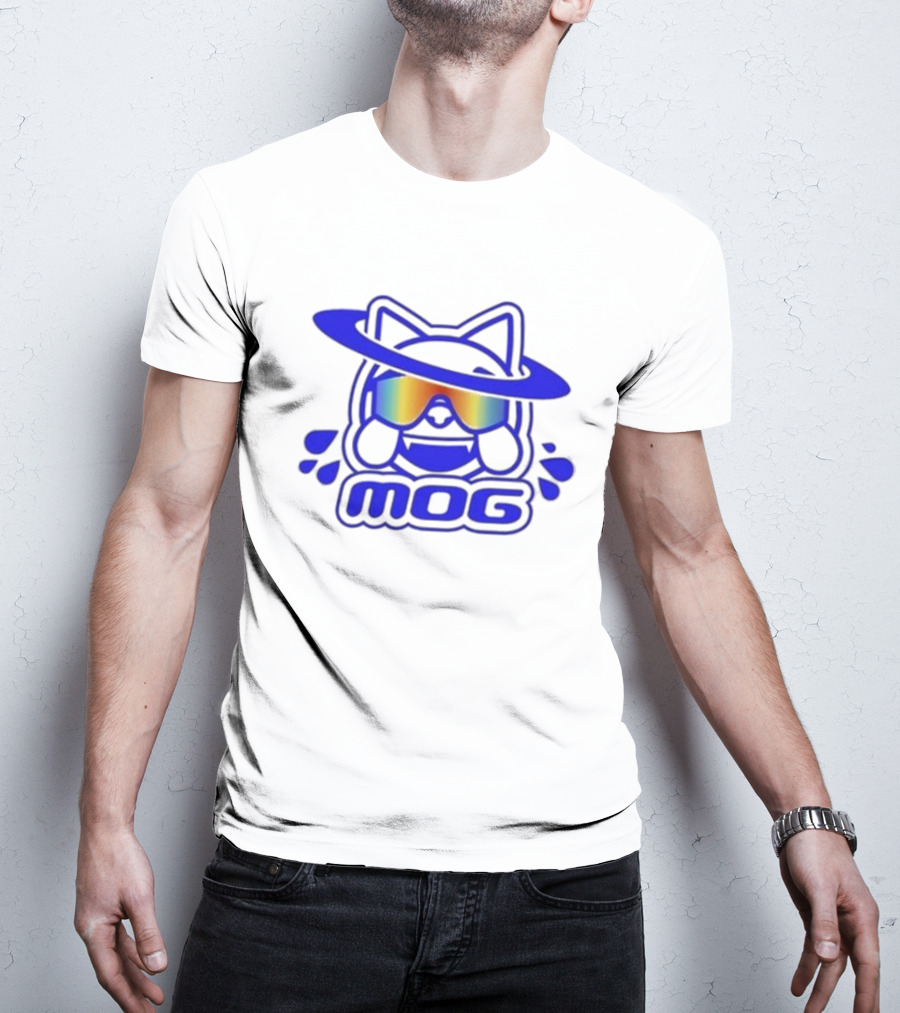 Mog Rainbow Gradient Spectacles Cat With Blue Outline Orbital Halo T-Shirt