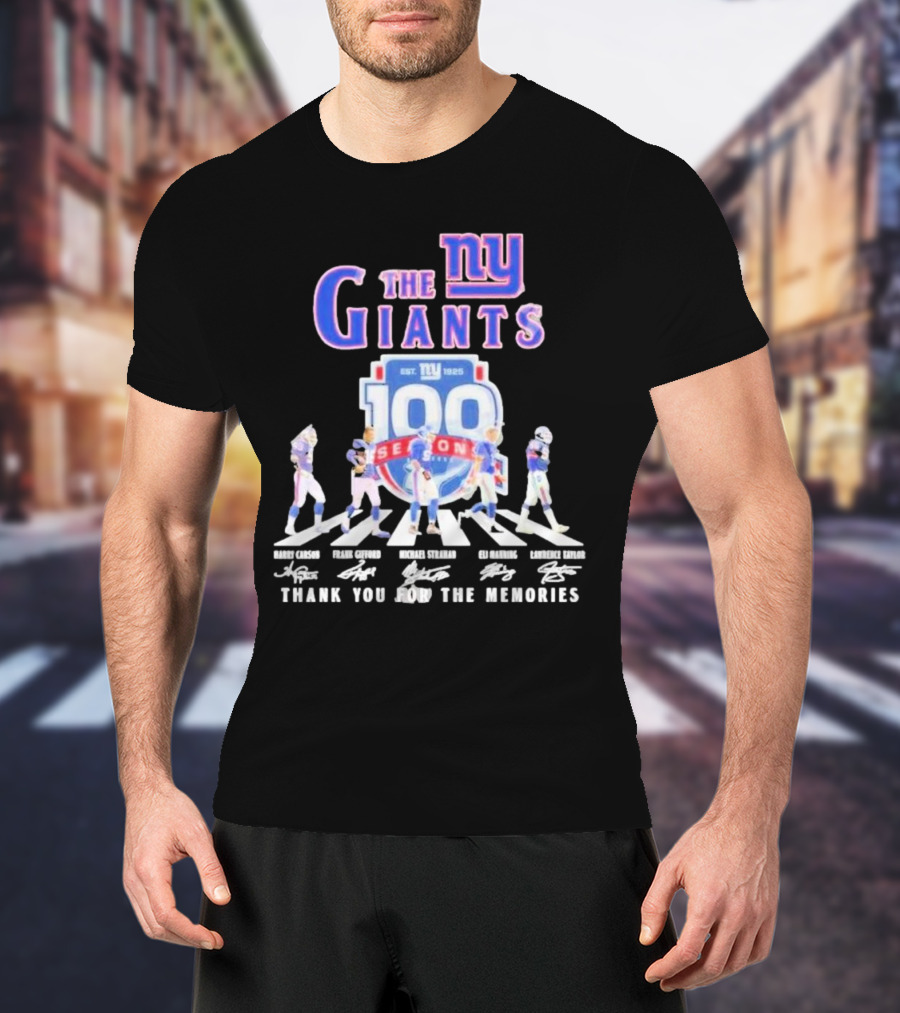 The New York Giants Celebrating 100 Seasons With Icons And Signatures Thank You For The Memories T-Shirt
