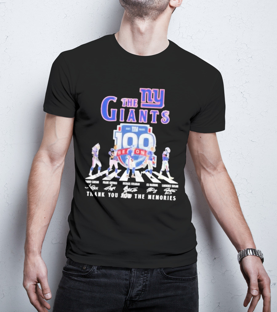 The New York Giants Celebrating 100 Seasons With Icons And Signatures Thank You For The Memories T-Shirt