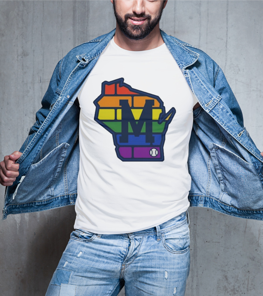 Aurora Health Care Brewers Pride Rainbow Wisconsin Baseball T-Shirt