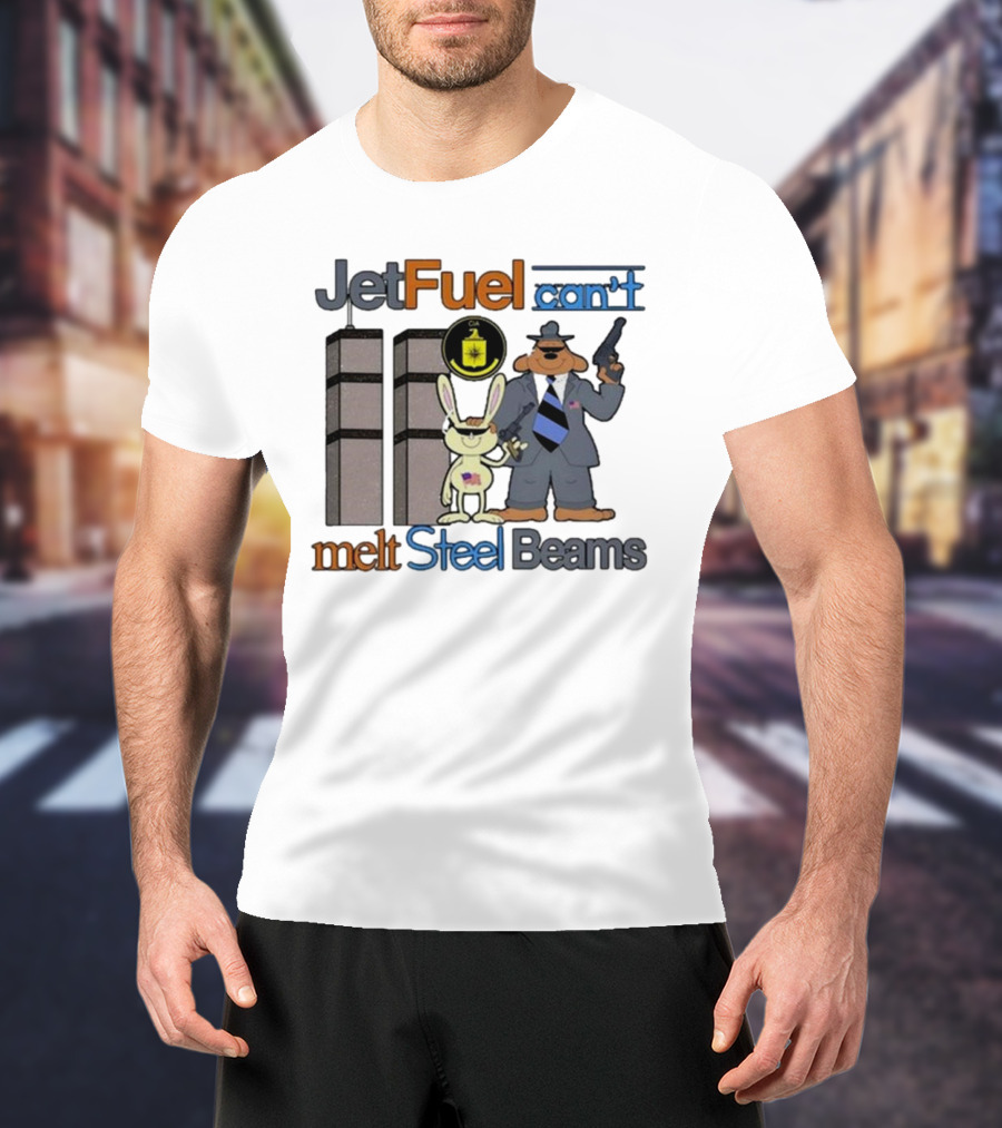 Barely Legal Clothing Jet Fuel Can’t Melt Steel Beams Sam And Max CIA Twin Towers T-Shirt