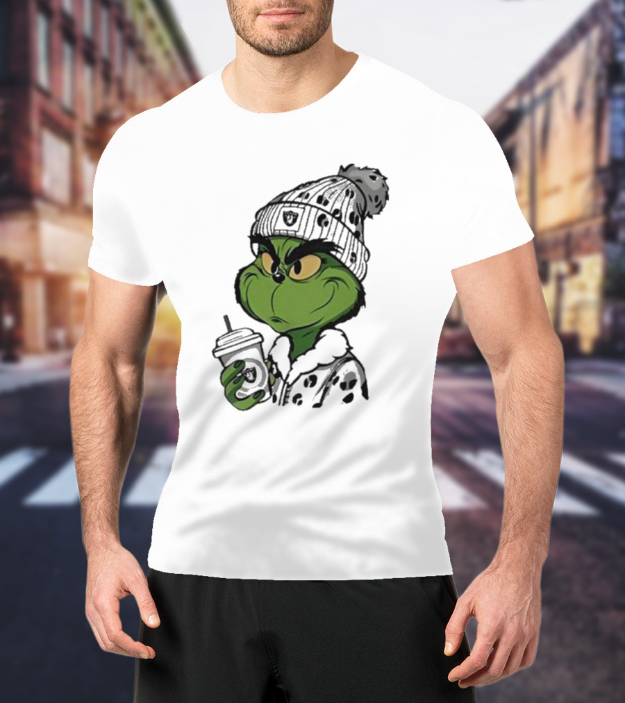 Las Vegas Raiders Grinch Drinking Coffee T-Shirt
