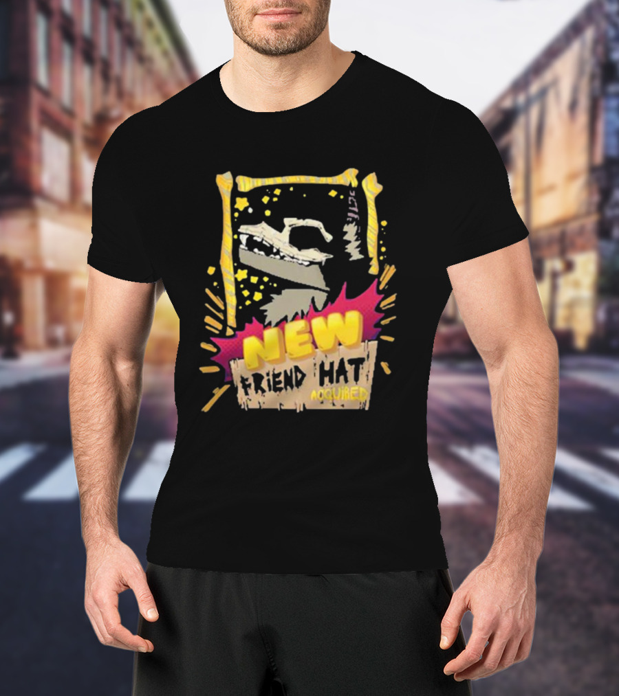 New Friend Hat Acquired Crocodile Frame Yellow Bites Playful Pixels T-Shirt