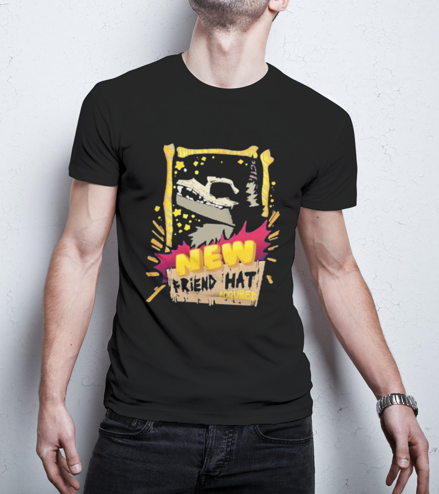 New Friend Hat Acquired Crocodile Frame Yellow Bites Playful Pixels T-Shirt