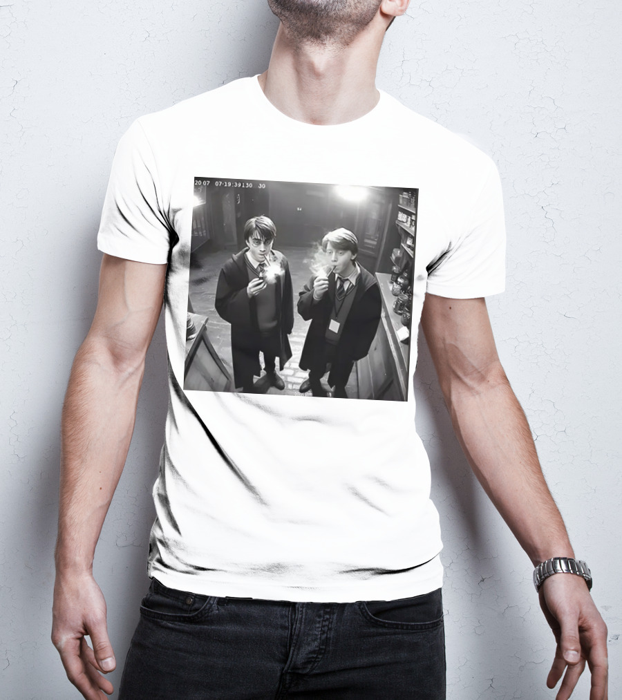 Harry And Ron Smoking Hogwarts CCTV Aesthetic T-Shirt