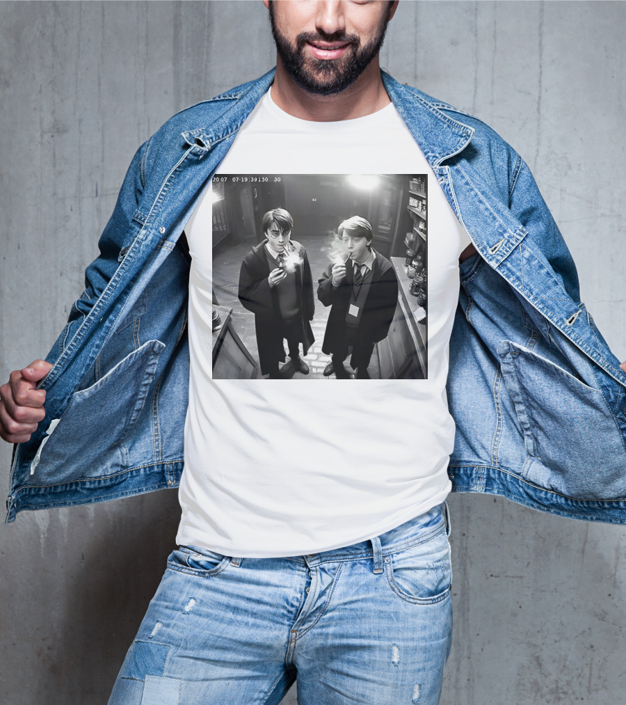 Harry And Ron Smoking Hogwarts CCTV Aesthetic T-Shirt