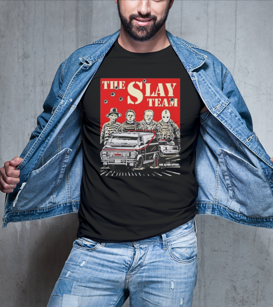 The Slay Team Horror Movies Characters Side Action T-Shirt
