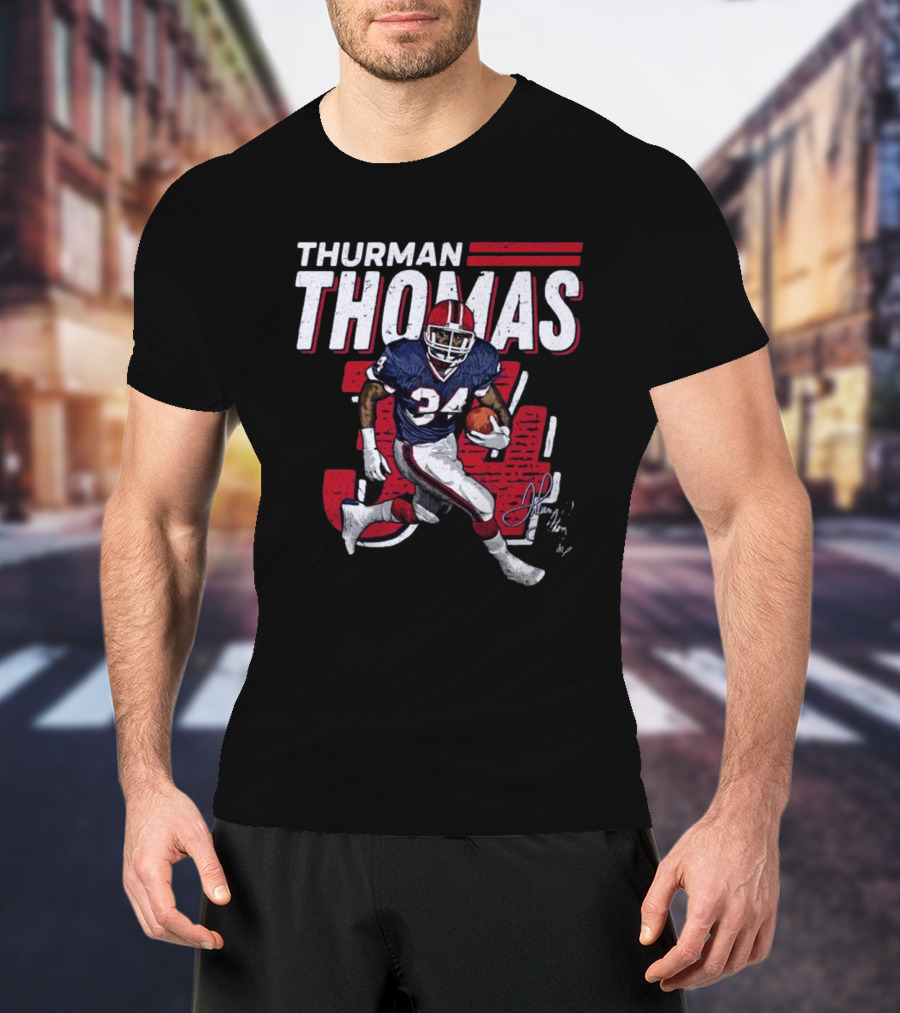 Thurman Thomas Buffalo Bills NFL 34 Signature Run T-Shirt