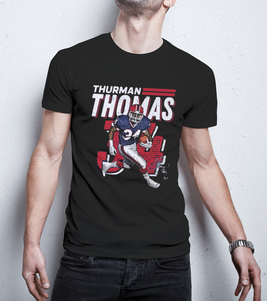 Thurman Thomas Buffalo Bills NFL 34 Signature Run T-Shirt