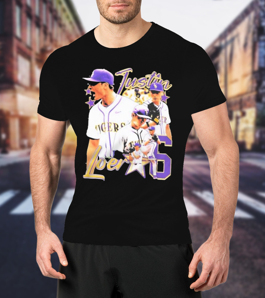 Justin Loer 6 LSU Tigers Baseball Pitcher Collage T-Shirt