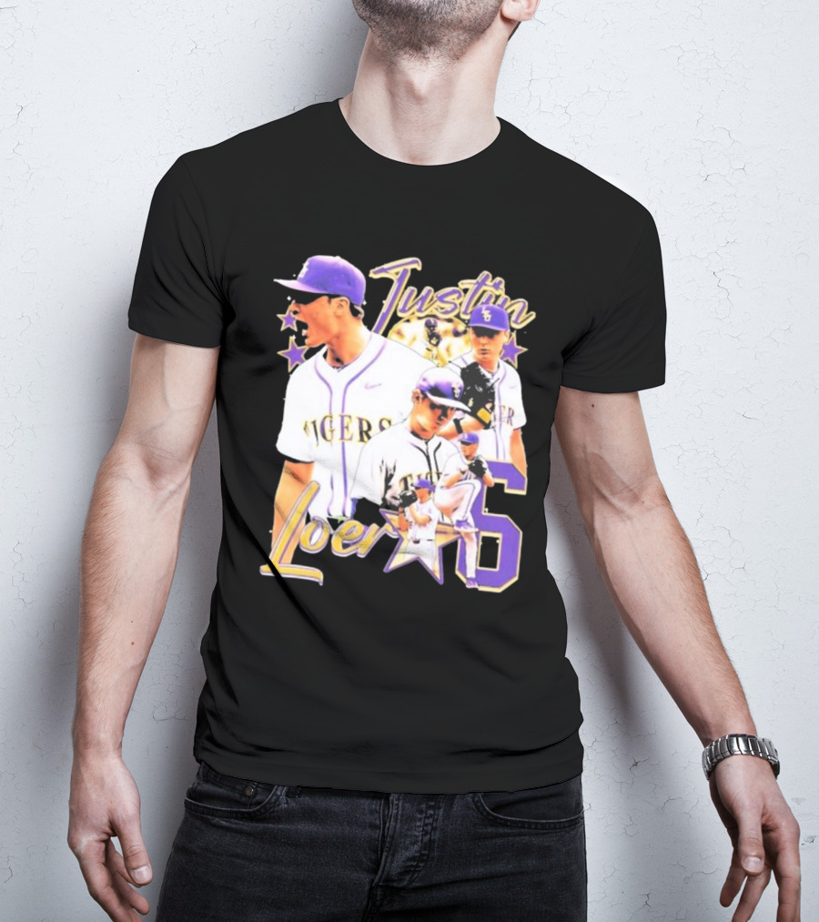 Justin Loer 6 LSU Tigers Baseball Pitcher Collage T-Shirt