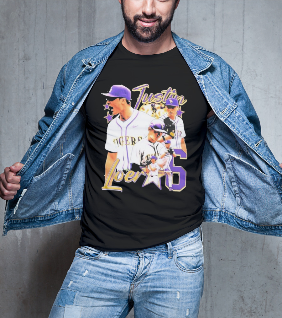 Justin Loer 6 LSU Tigers Baseball Pitcher Collage T-Shirt