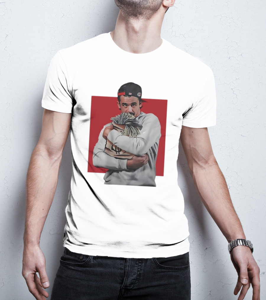 Seth Jarvis Holding Money Bag In Hockey Cap T-Shirt