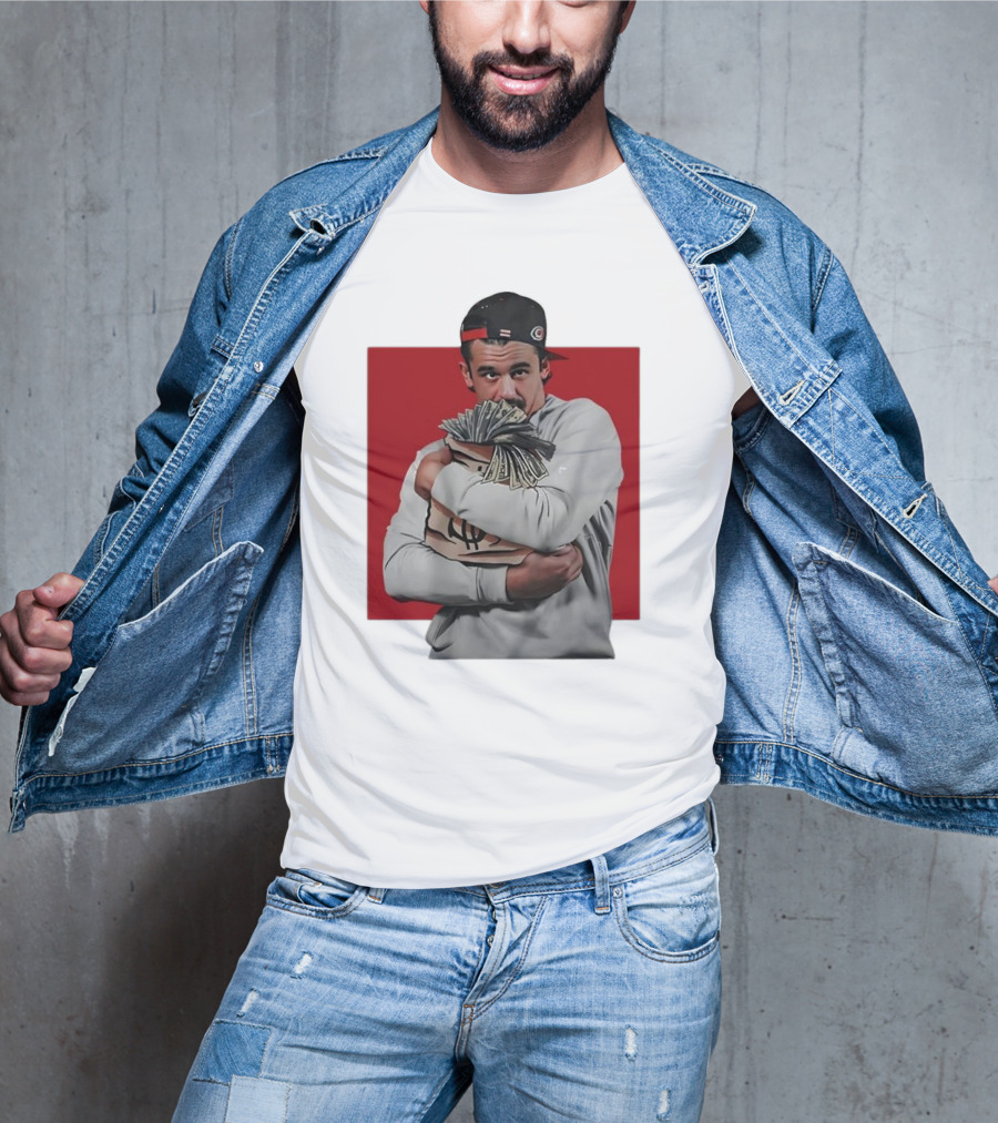 Seth Jarvis Holding Money Bag In Hockey Cap T-Shirt