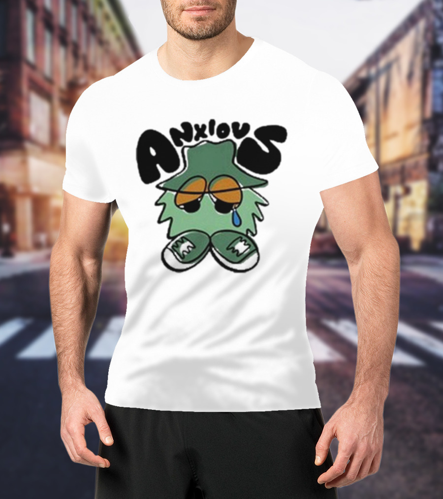 Anxious Fuzzball Green Teardrop Sneaker Character T-Shirt