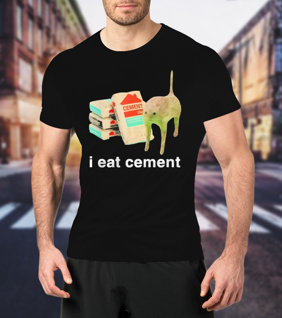I Eat Cement Cursed Cat With Cement Bags T-Shirt