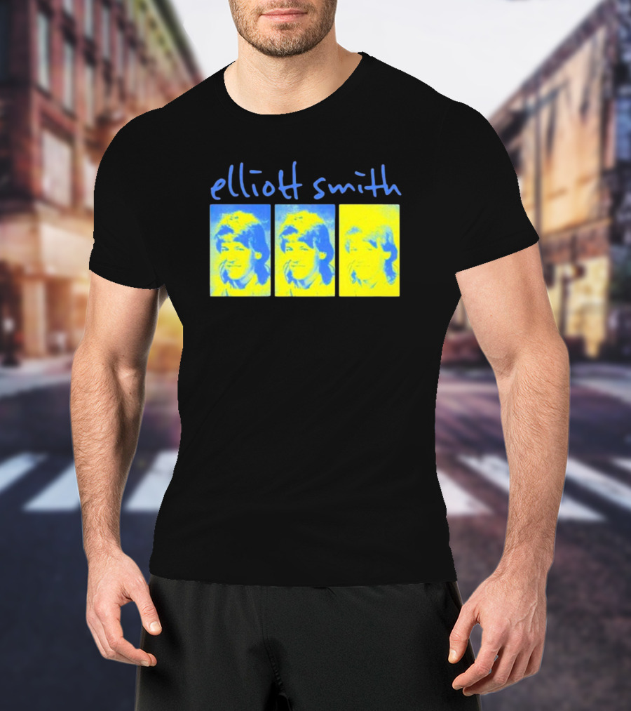 Elliott Smith Triple Portrait Blue Yellow Panels T-Shirt