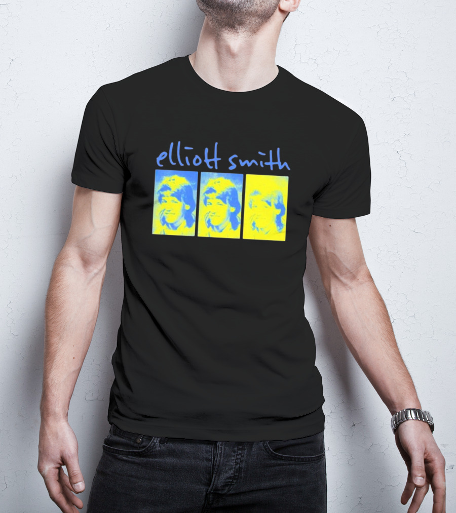 Elliott Smith Triple Portrait Blue Yellow Panels T-Shirt