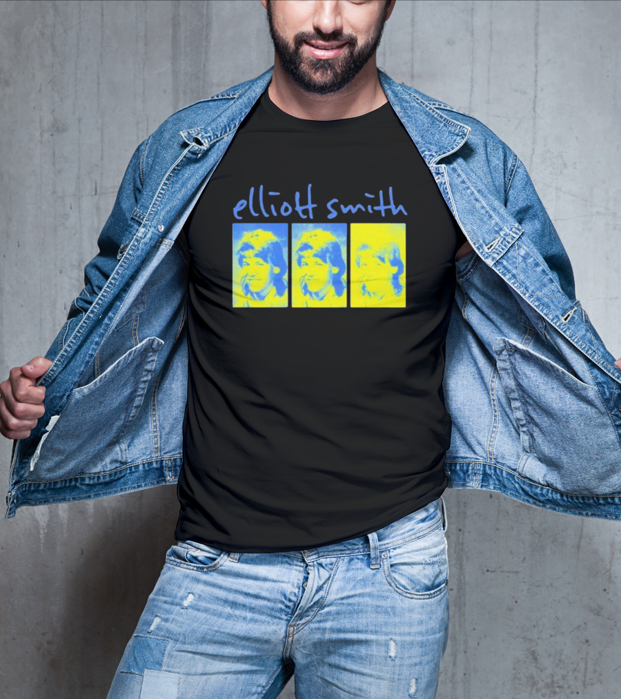 Elliott Smith Triple Portrait Blue Yellow Panels T-Shirt