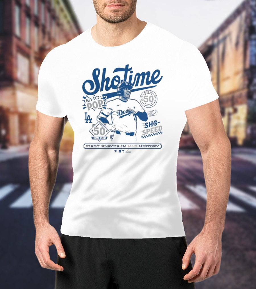 LA Dodgers Shohei Ohtani Showtime First Player In MLB History 50-50 Club T-Shirt