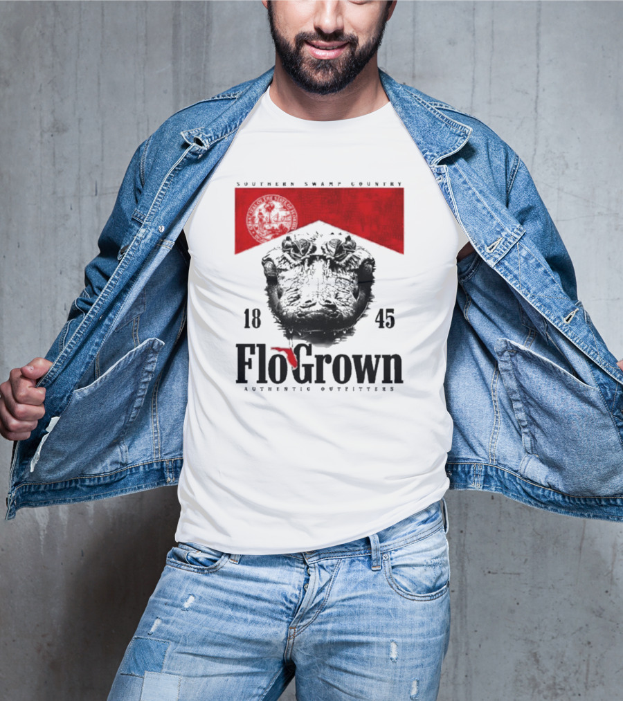 FloGrown Southern Swamp Country 1845 Authentic Outfitters With Florida Map T-Shirt