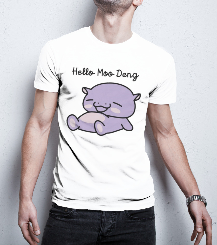 Hello Moo Deng Kawaii Happy Pig Character T-Shirt