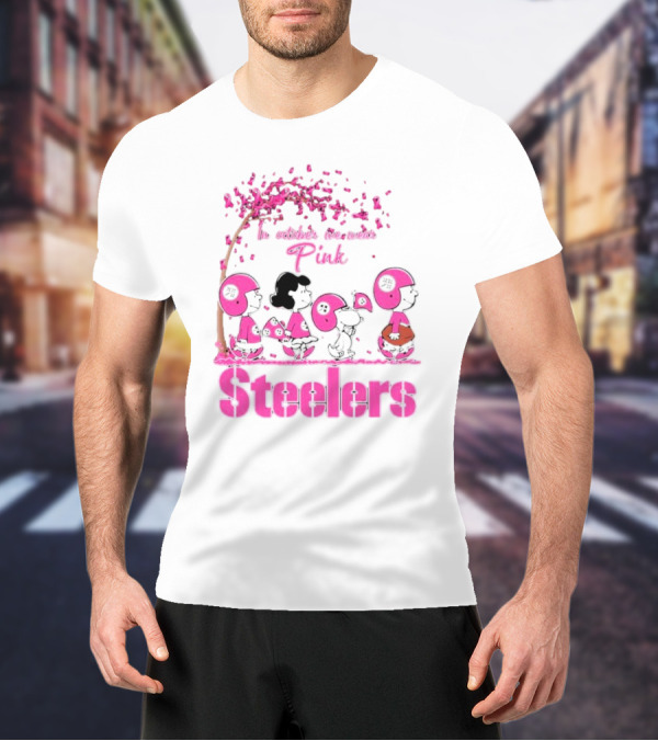 In October We Wear Pink Snoopy Steelers Breast Cancer Awareness T-Shirt